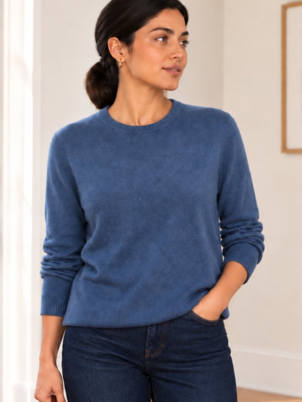 100% Cashmere Charter Club 2-Ply Crewneck Sweater M Bright Blue